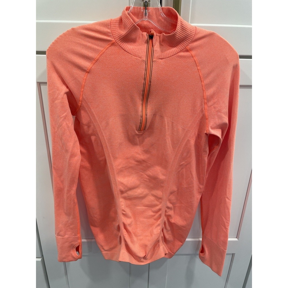 Athleta Pullover Top Women M Half‎ Zip Neon Orange AK105